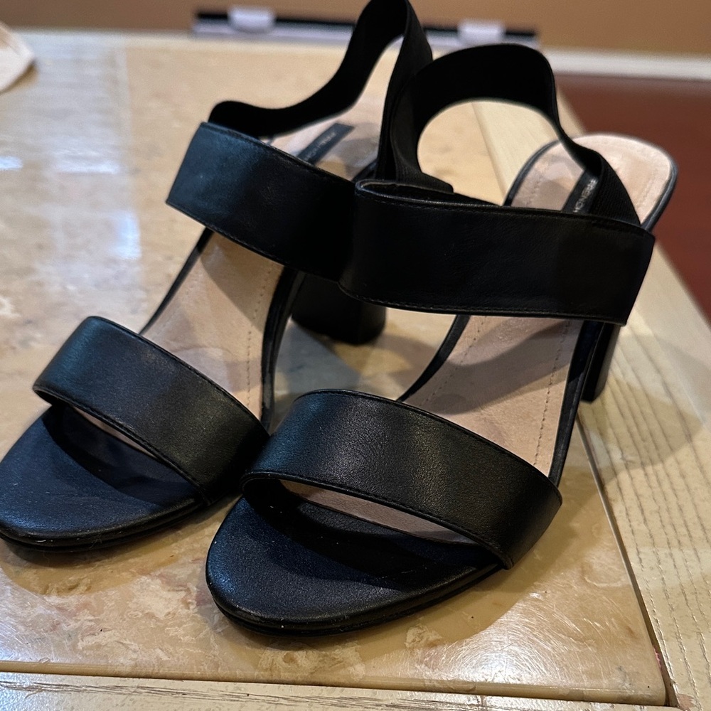 French Connection Black Strappy Block Heel Sandals